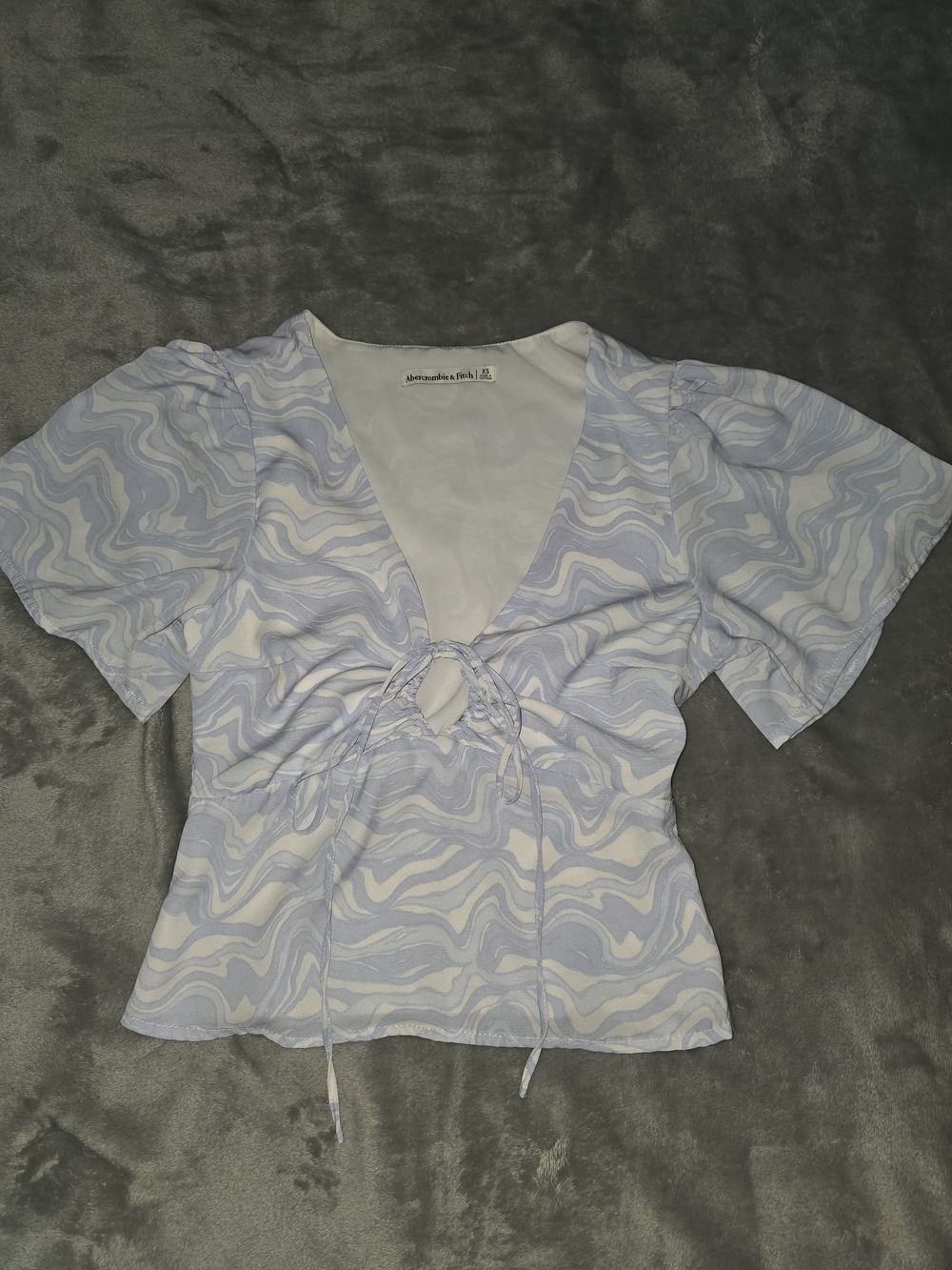 Abercrombie & Fitch Light Blue and White Swirl Tie-Front Blouse